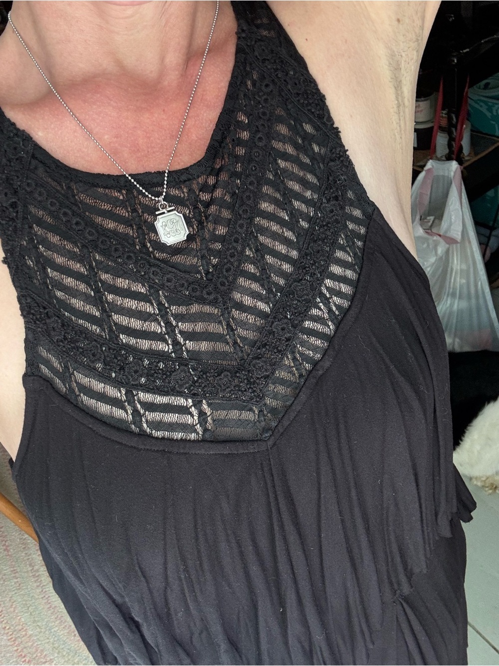 Free People Black Crochet Yoke Tank Top